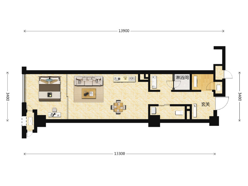 1室1厅1卫 商业类 售罄户型图