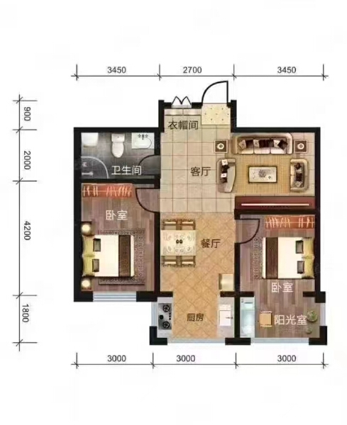2室2厅1卫 住宅 待售户型图