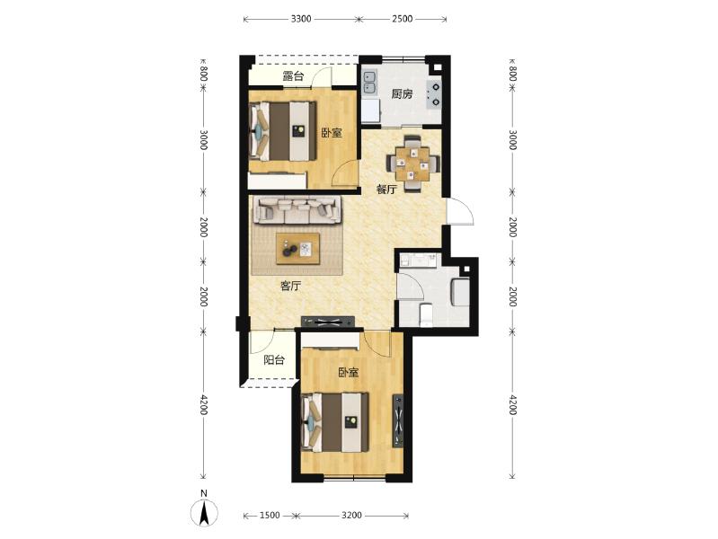 2室2厅1卫 住宅 待售户型图