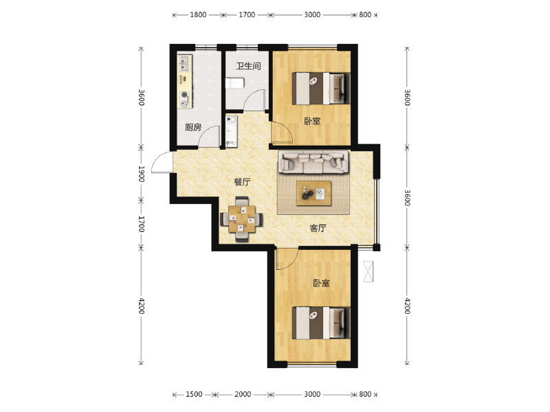 2室2厅1卫 住宅 在售户型图