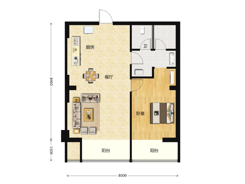 1室2厅1卫 商业类 售罄户型图