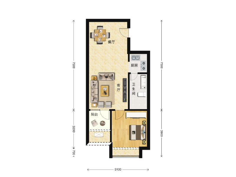 1室1厅1卫 商业类 在售户型图