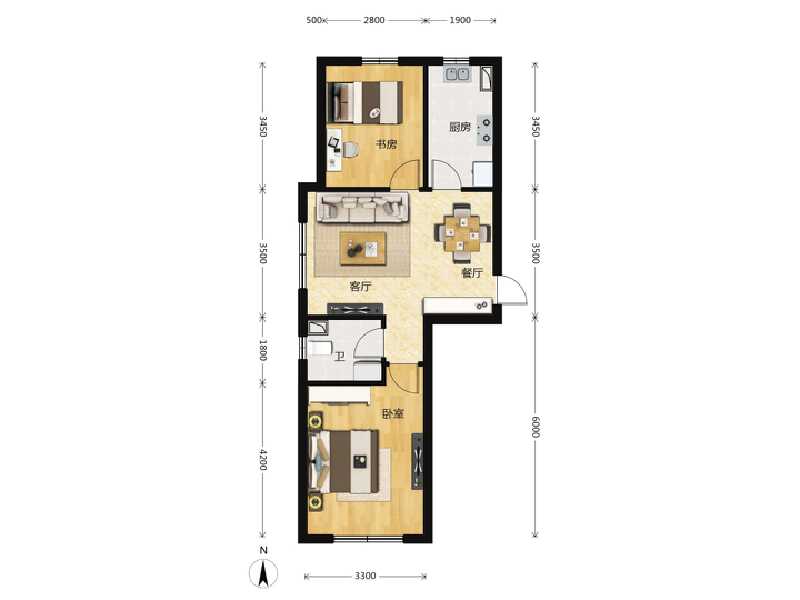 2室2厅1卫 住宅 在售户型图