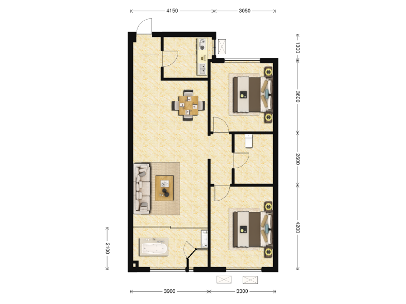 2室2厅1卫 住宅 在售户型图