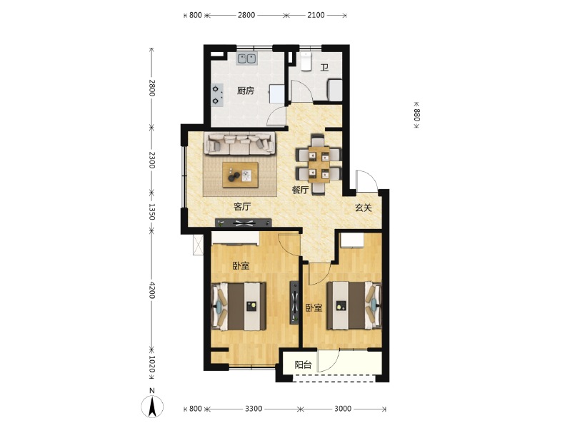 2室2厅1卫 住宅 待售户型图
