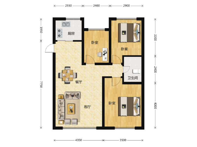 3室2厅1卫 住宅 在售户型图