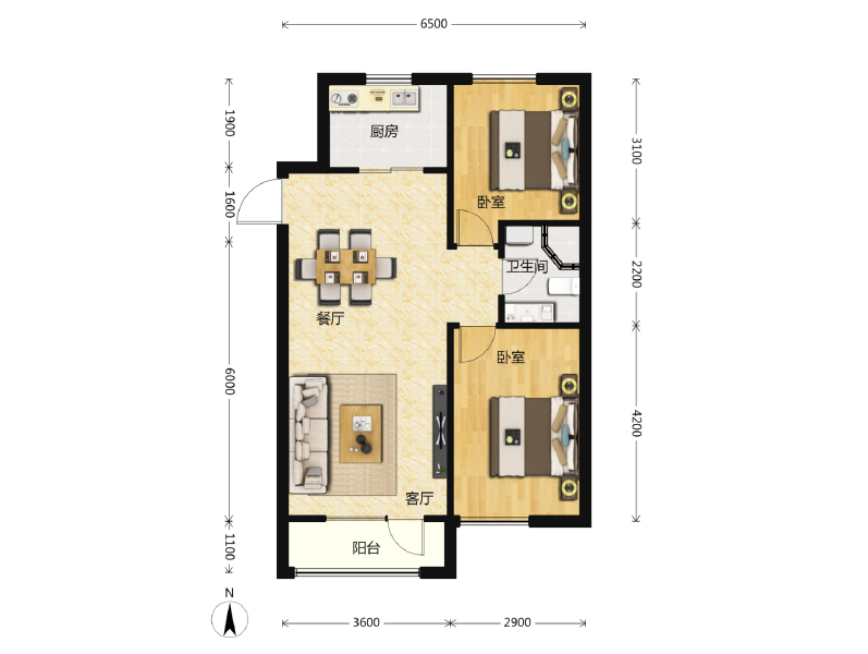 2室2厅1卫 住宅 在售户型图