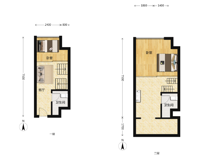 2室1厅2卫 商业类 在售户型图
