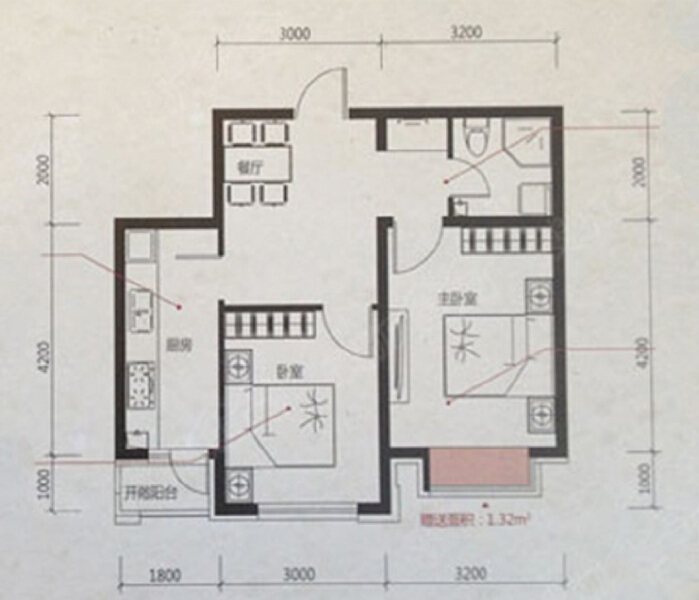 2室1厅1卫 住宅 待售户型图