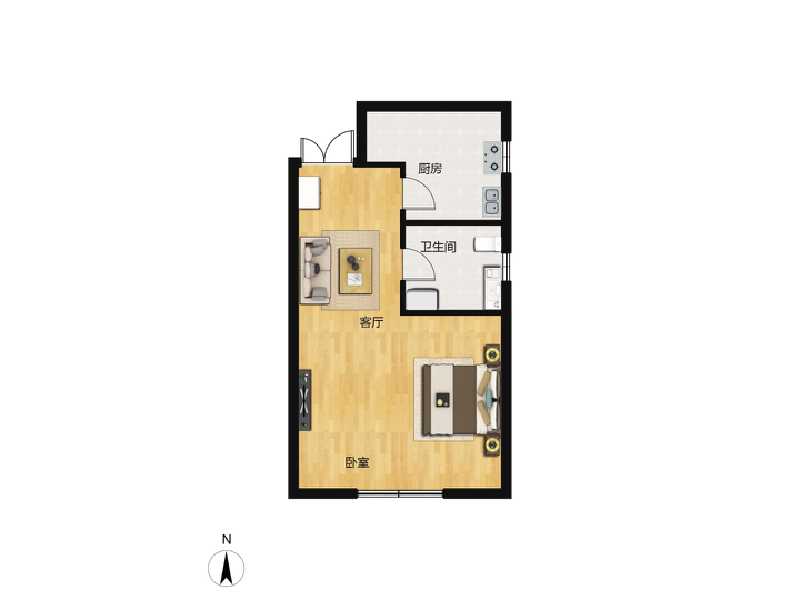 1室1厅1卫 住宅 在售户型图