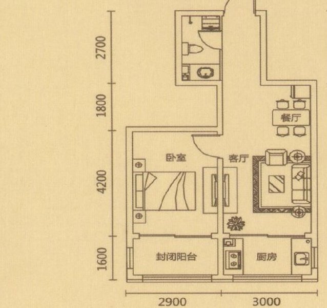 1室2厅1卫 住宅 在售户型图