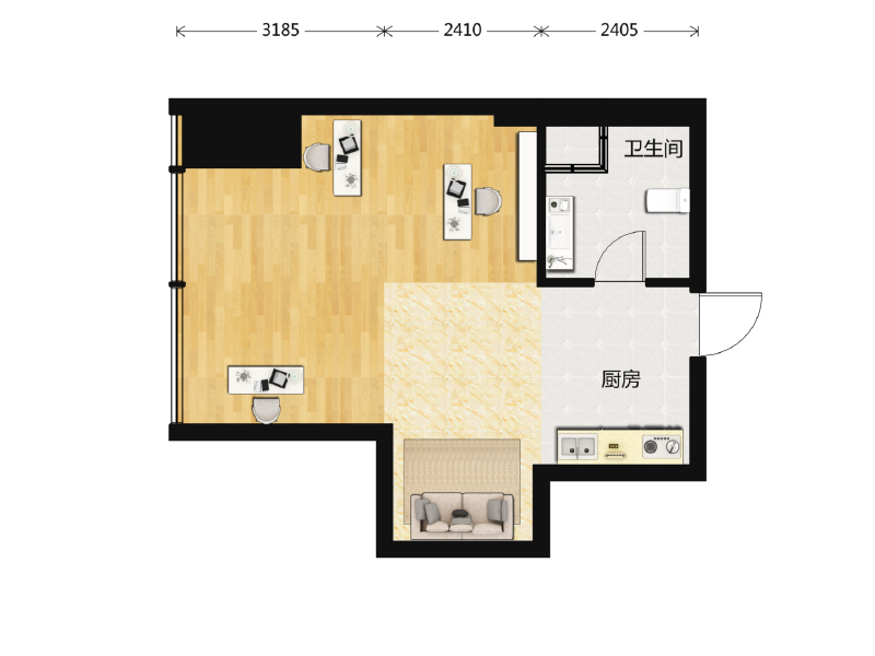 1室1厅1卫 商业类 在售户型图
