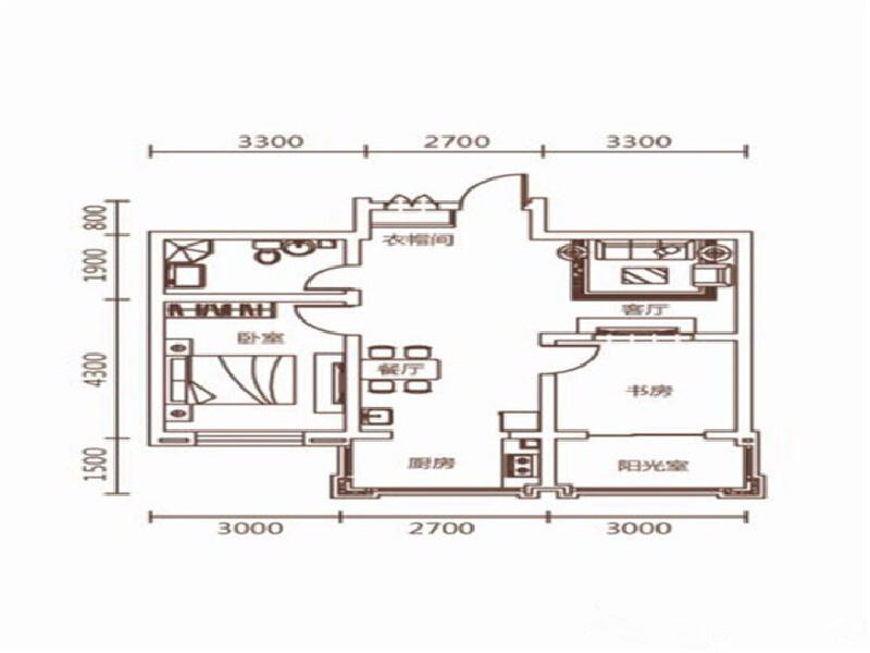 2室2厅1卫 住宅 售罄户型图
