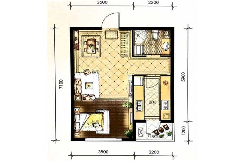 1室2厅1卫 住宅 售罄户型图