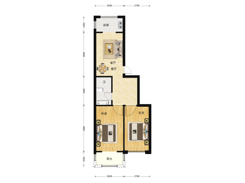 2室1厅1卫 住宅 售罄户型图