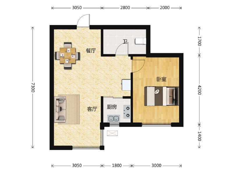 2室2厅1卫 住宅 在售户型图