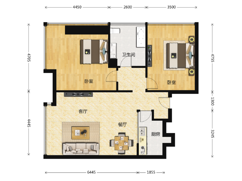 2室2厅1卫 商业类 在售户型图