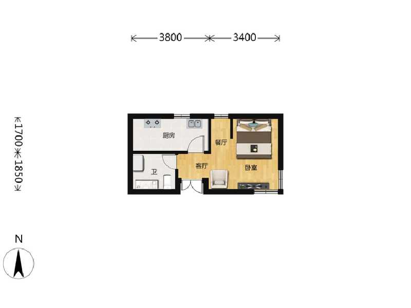 1室1厅1卫 住宅 售罄户型图