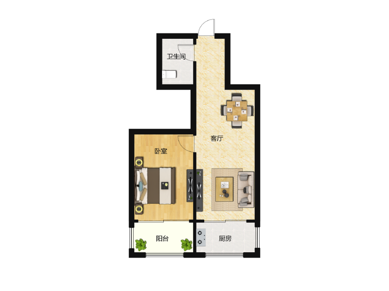 1室2厅1卫 住宅 在售户型图