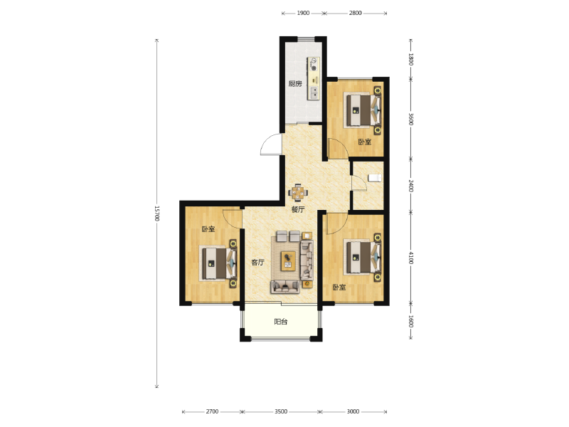 2室2厅1卫 住宅 在售户型图