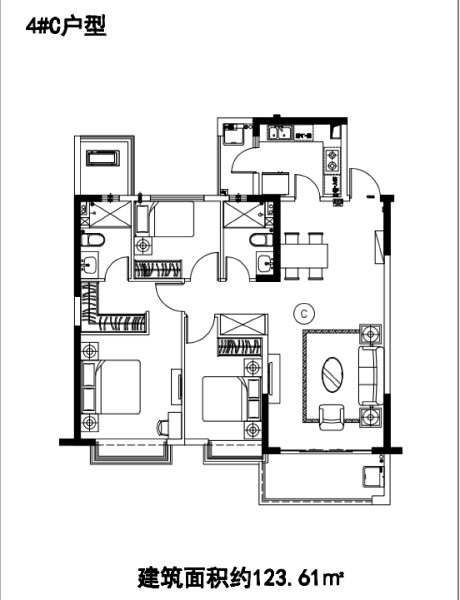 3室2厅2卫 住宅 在售户型图