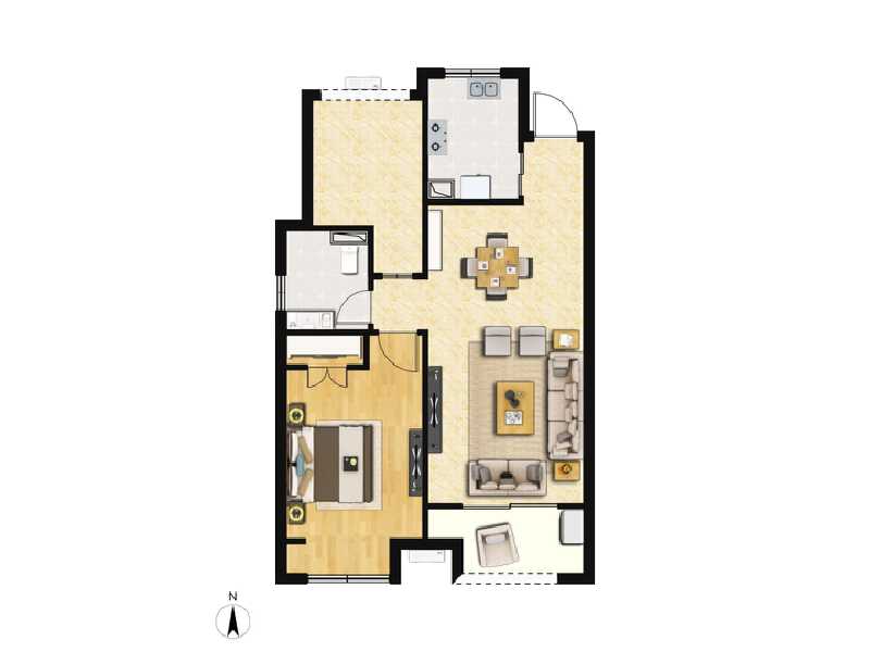 1室2厅1卫 住宅 在售户型图