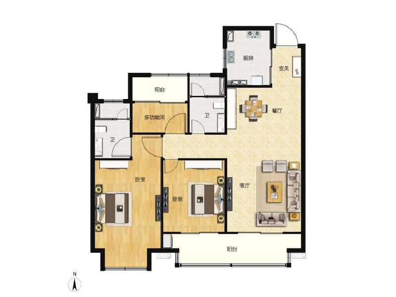 3室2厅2卫 住宅 在售户型图