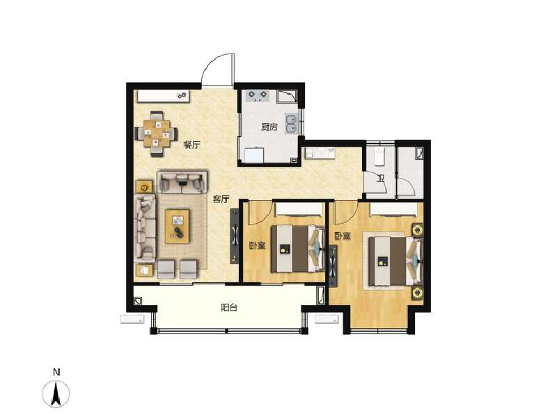 2室2厅1卫 住宅 在售户型图