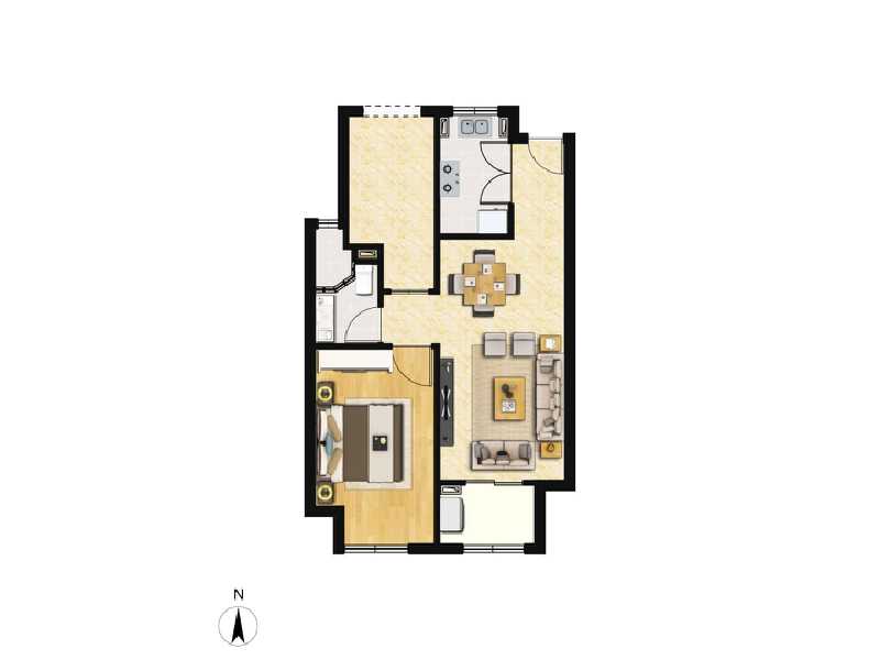 1室2厅1卫 住宅 在售户型图