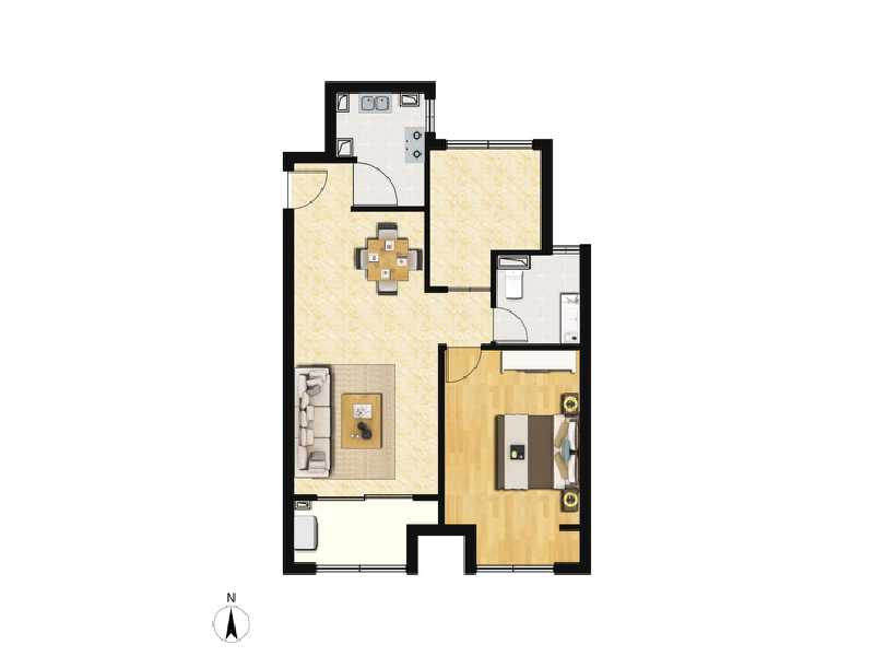 1室2厅1卫 住宅 在售户型图