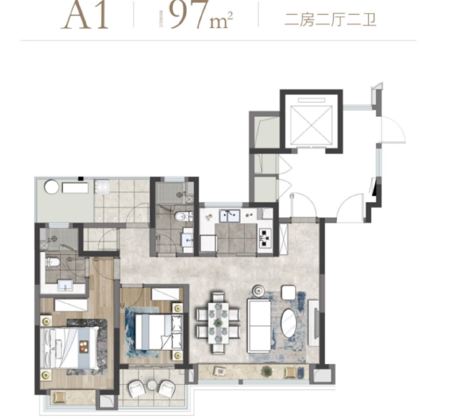 2室2厅2卫 住宅 售罄户型图