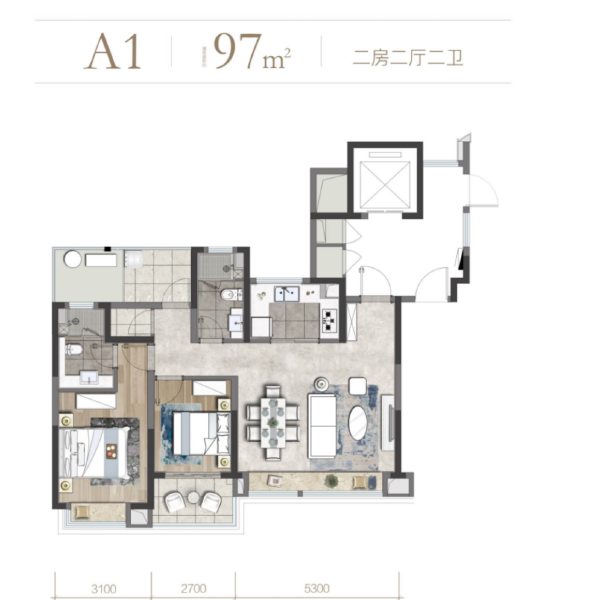 2室2厅2卫 住宅 售罄户型图