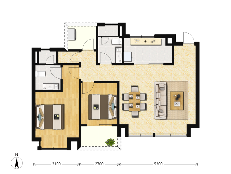 2室2厅2卫 住宅 售罄户型图