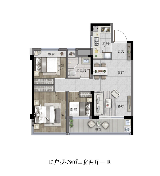 3室2厅1卫 住宅 在售户型图