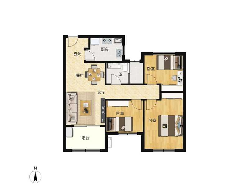 3室2厅1卫 住宅 在售户型图