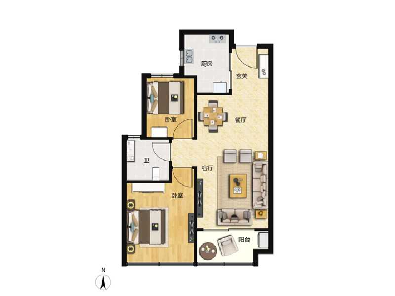 2室2厅1卫 住宅 在售户型图
