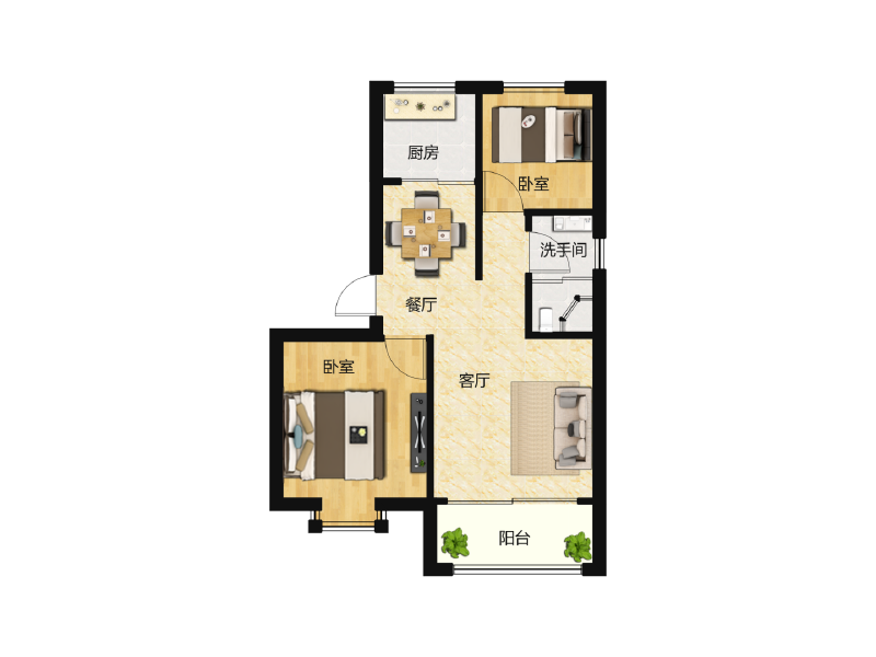 2室2厅1卫 住宅 在售户型图