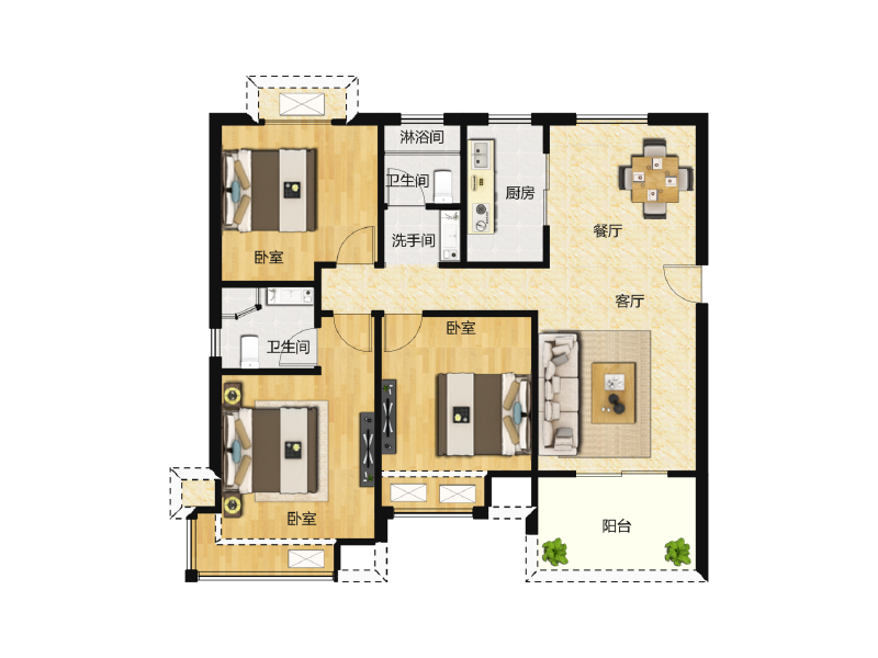 3室2厅2卫 住宅 在售户型图
