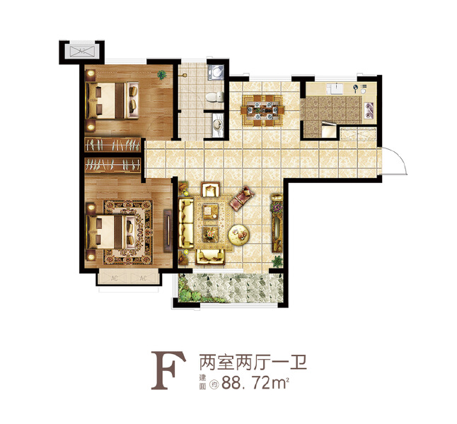 2室2厅1卫 住宅 售罄户型图