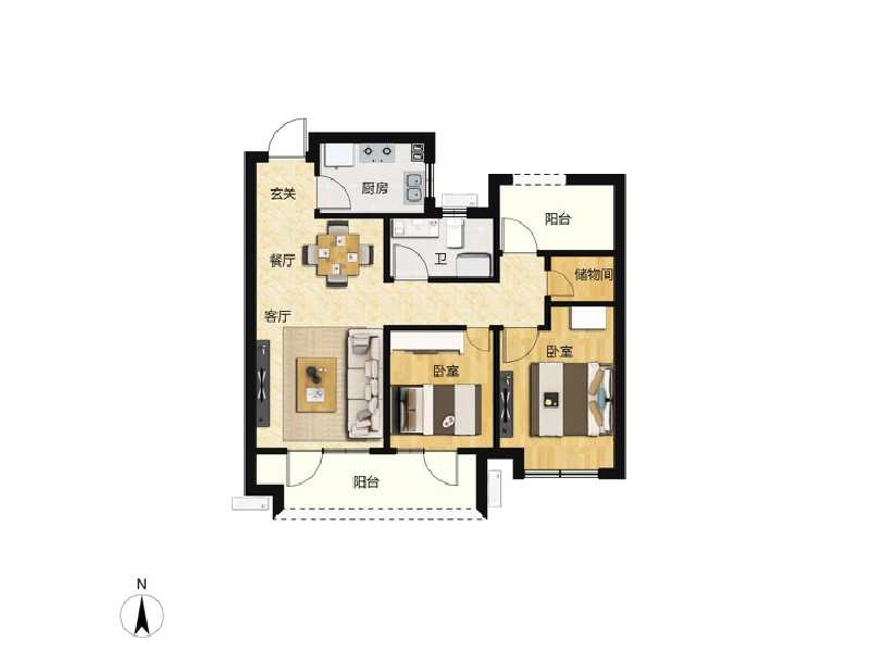 3室2厅1卫 住宅 在售户型图