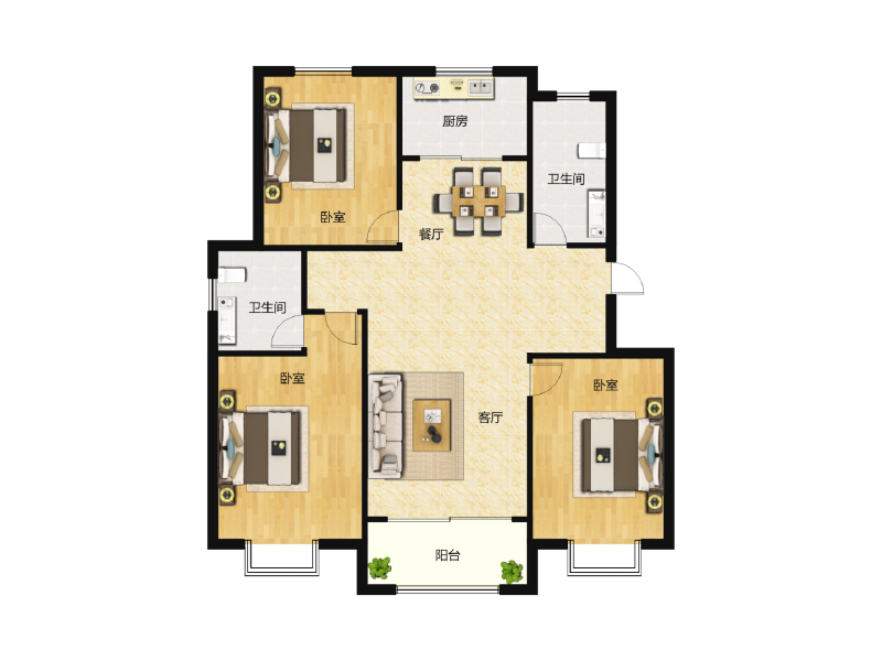 3室2厅2卫 住宅 售罄户型图