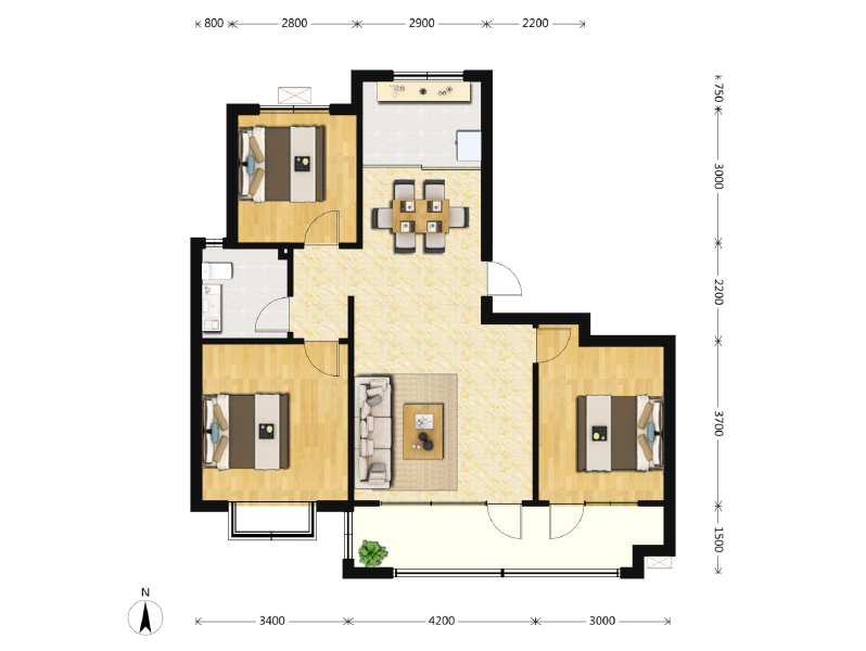 3室2厅1卫 住宅 在售户型图