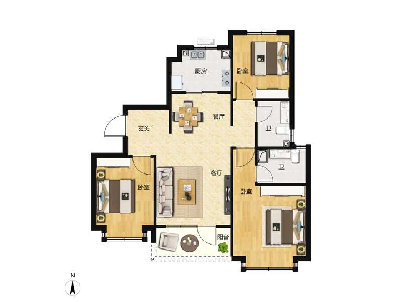 3室2厅2卫 住宅 售罄户型图