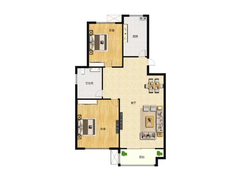 2室2厅1卫 住宅 在售户型图