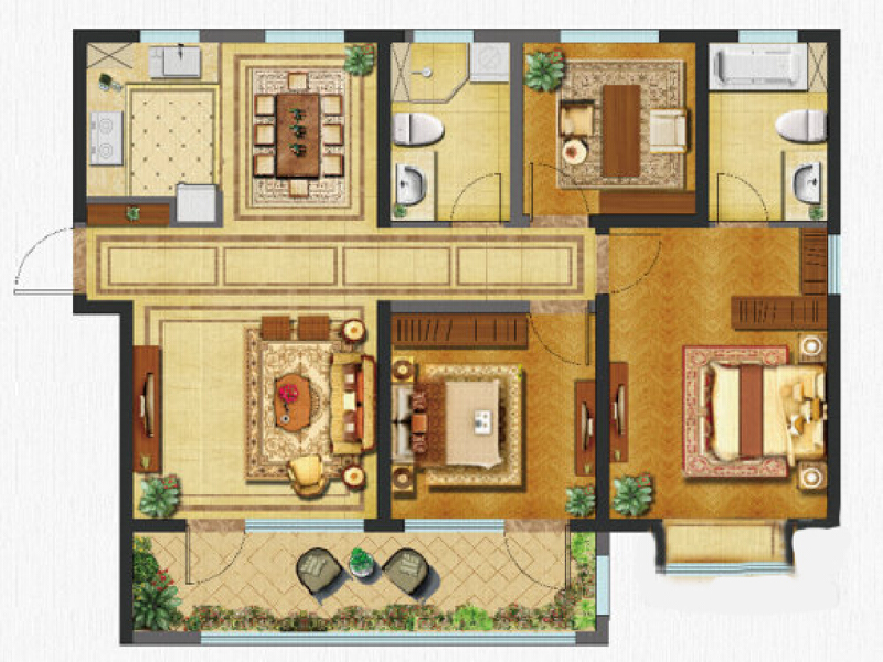 3室1厅2卫 住宅 在售户型图