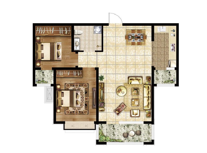 2室2厅1卫 住宅 在售户型图