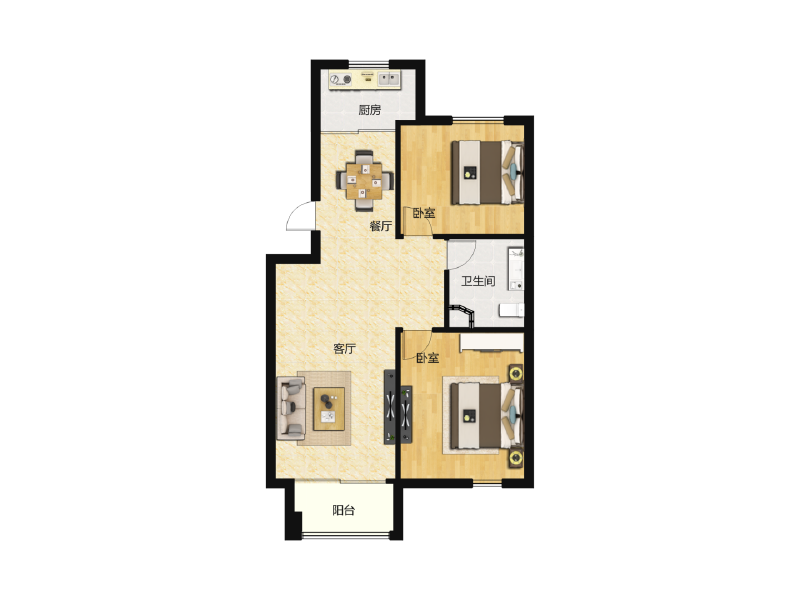 2室2厅1卫 住宅 售罄户型图
