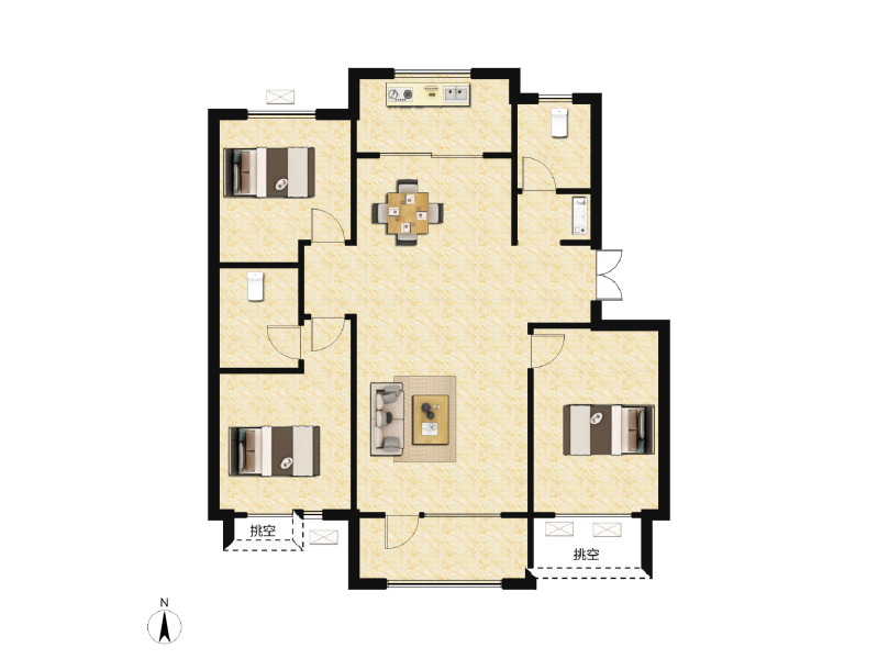 3室2厅2卫 住宅 售罄户型图