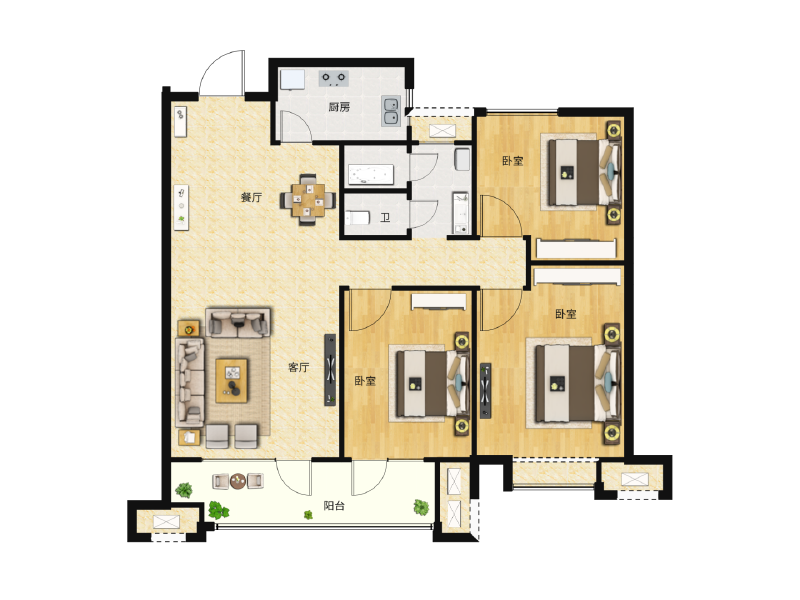 3室2厅1卫 住宅 售罄户型图