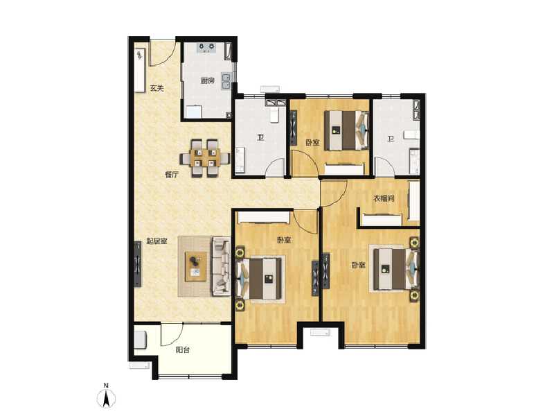 3室2厅2卫 住宅 售罄户型图